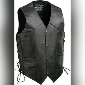 NWT Event Biker Leather Men's Promo Side Lace Leather Vest, Large
